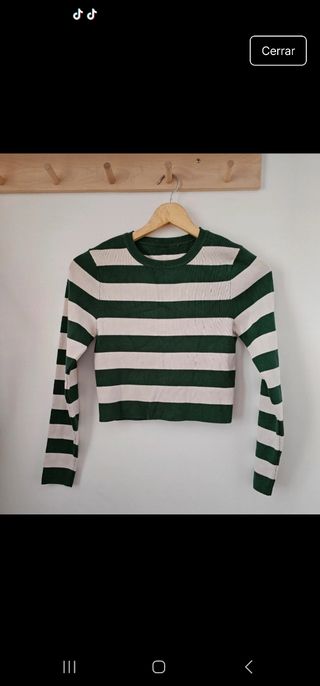 Camiseta Zara Rayas Verde y Blanca