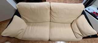 Sofá Piel Flor y Chenilla 3/4 Plazas