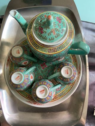Set Tè Cinese Ceramica Teiera 4 Tazze