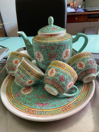 Set Tè Cinese Ceramica Teiera 4 Tazze