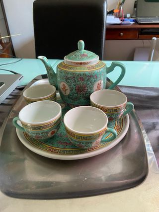 Set Tè Cinese Ceramica Teiera 4 Tazze