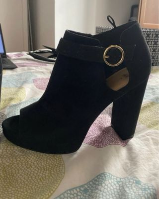 Botines Peep Toe Tacón Ancho Negro Talla 39