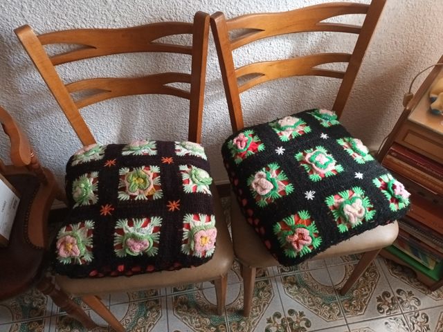Cojines vintage ganchillo flores