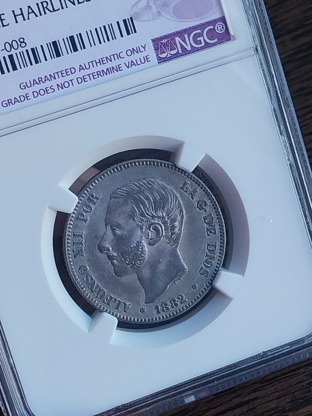 Moneda 2 Pesetas 1882/1 Alfonso XII NGC.VARIANTE.