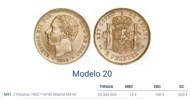 Moneda 2 Pesetas 1882/1 Alfonso XII NGC.VARIANTE.