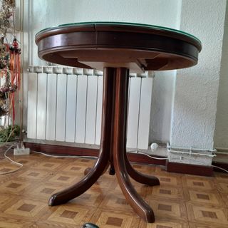 Mesa redonda extensible madera y cristal