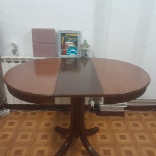 Mesa redonda extensible madera y cristal