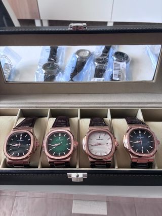 Colección 4 Relojes Poedagar Cuero Marrón