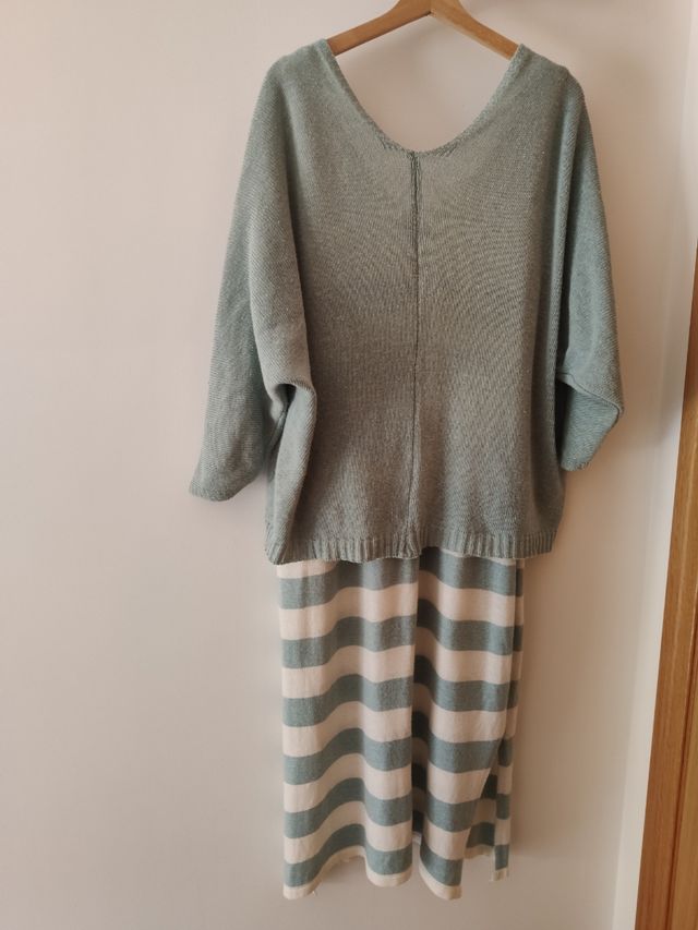 Conjunto de punto beige y verde