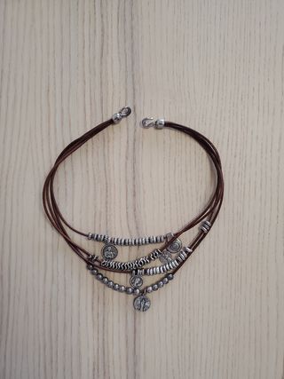 Collar Uno de 50 cuero marrón y plata