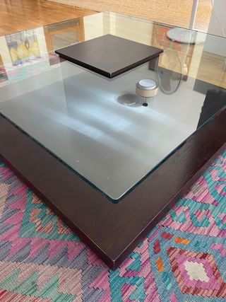 Mesa de centro cristal y madera