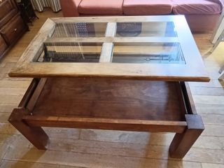 Mesa baja madera pino envejecido elevable