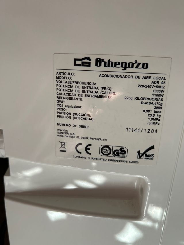 Orbegozo Aire Acondicionado 2250 Frigorías ADR 95
