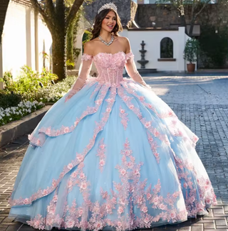 Vestido de Quinceañera Azul y Rosa