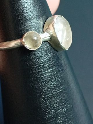 Anillo Plata Ley cuarzo rosa claro y cuarzo blanco