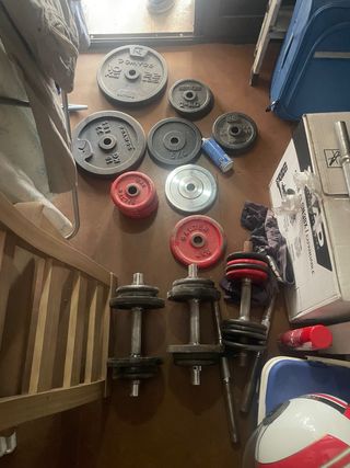 Discos, pesas, mancuernas