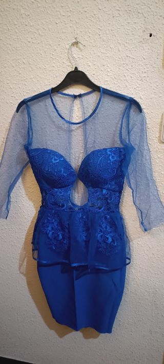 Vestido azul con transparencias encaje