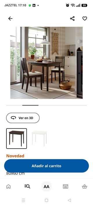Mesa extensible Ikea madera marrón.