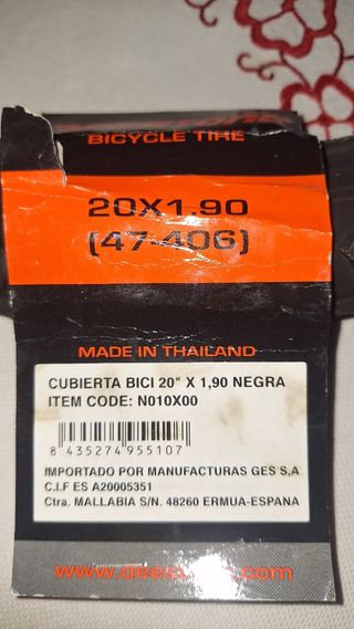 Cubierta Bicicleta 20x1.90