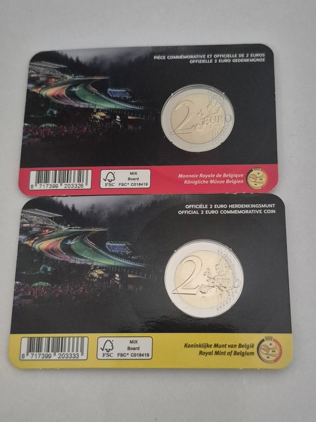 2 Tarjetas Moneda Bélgica 2025 Spa-Francorchamps
