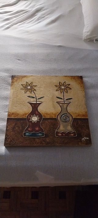 Cuadro floral beige y marrón