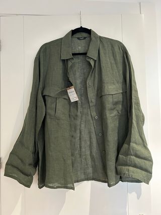 Camisa Lino Verde Massimo Dutti