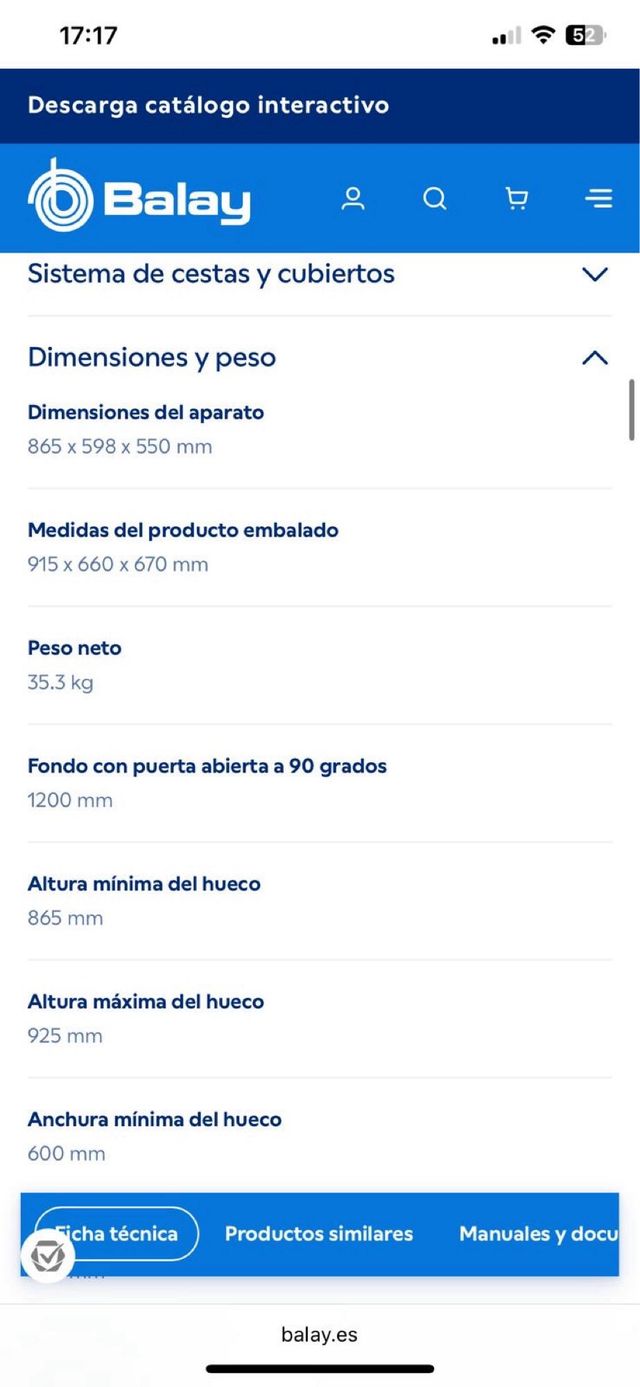 Lavavajillas Balay 3VH5331DP