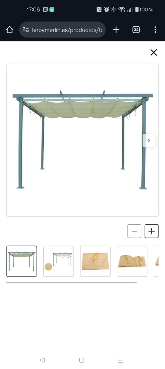 Toldo para pérgola 3,5x3,5m poliéster