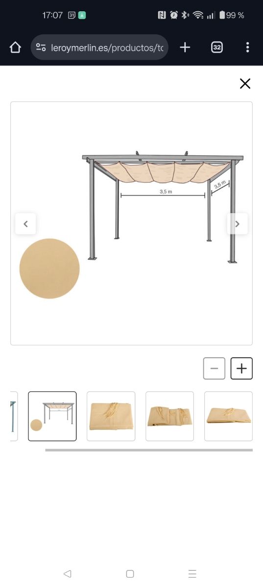 Toldo para pérgola 3,5x3,5m poliéster