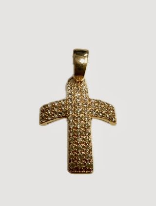 14KColgante tipo cruz con circonitas de oro 14K