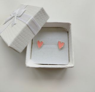 Pendientes corazón rosa esmaltado baño plata