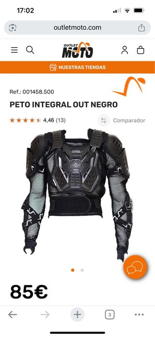 Peto Integral Moto Negro, talla S y talla L
