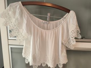 Camiseta Pull&Bear blanca corta encaje M