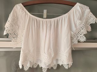 Camiseta Pull&Bear blanca corta encaje M