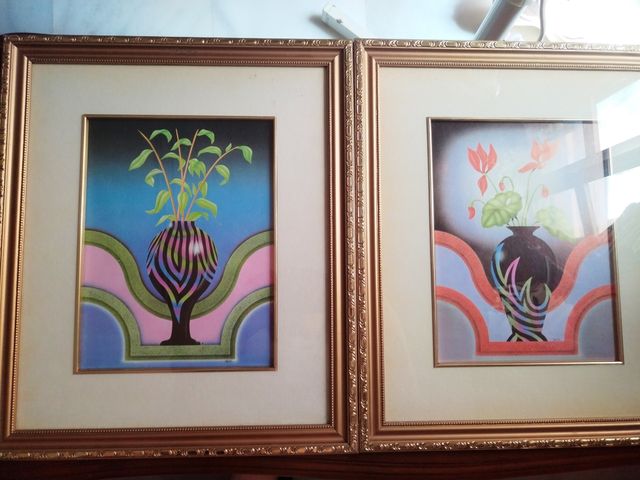 2 Cuadros Vintage Florales Marco Dorado