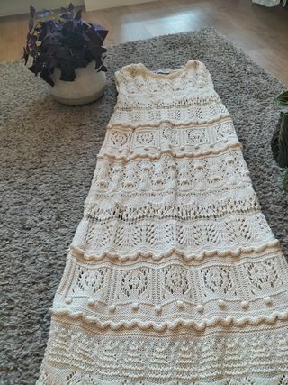 Vestido largo de crochet blanco