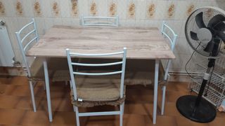 Juego mesa comedor tubo blanco