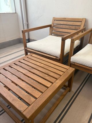 Conjunto Terraza: 2 sillones y 1 mesa madera 