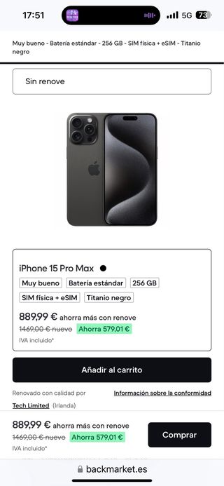 iPhone 15 Pro Max 256GB Titanio Negro