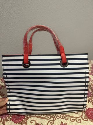Bolso Armani Rayas Azul Blanco Nuevo con Etiqueta