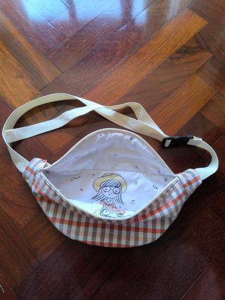 Riñonera cuadros gris y naranja