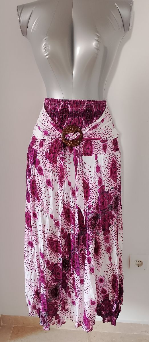 Falda larga estampada morado y blanco