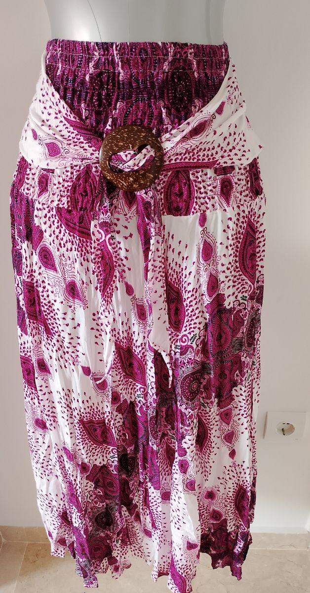 Falda larga estampada morado y blanco