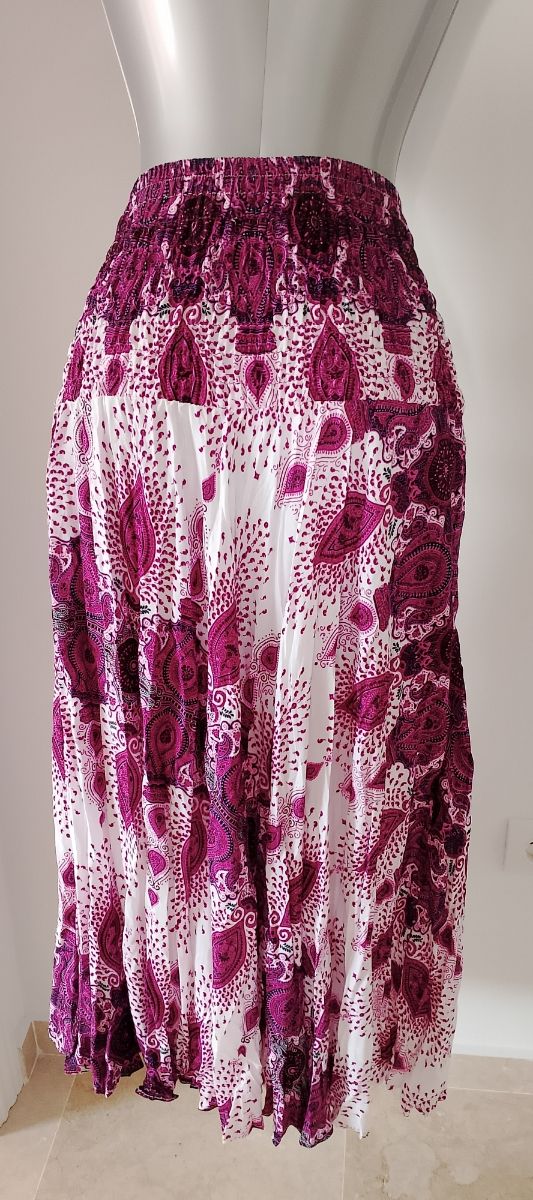 Falda larga estampada morado y blanco