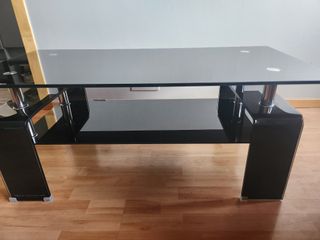 Mesa de centro cristal y metal negra