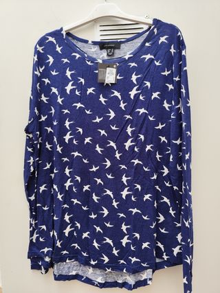 Camiseta Atmosphere manga larga golondrinas azul T