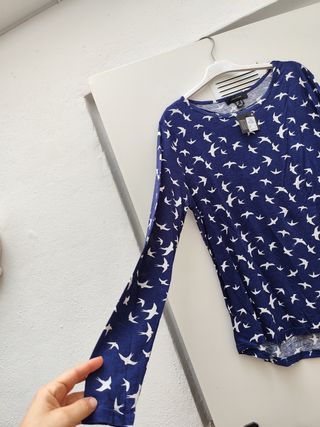 Camiseta Atmosphere manga larga golondrinas azul T