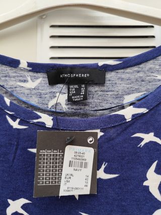 Camiseta Atmosphere manga larga golondrinas azul T