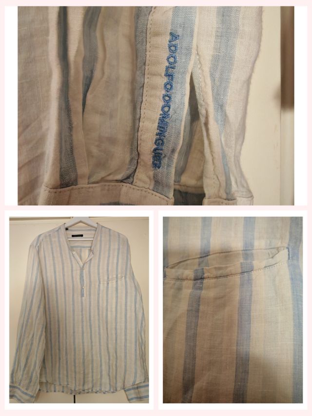 Camisa polera Lino Adolfo Domínguez Rayas Azul Tal