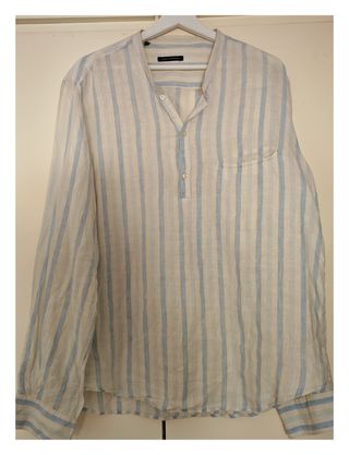 Camisa Lino Adolfo Domínguez Rayas Azul Talla L